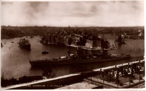 RPPC Photo British Royal Navy Grand Harbour Port of Valletta Malta Battleships