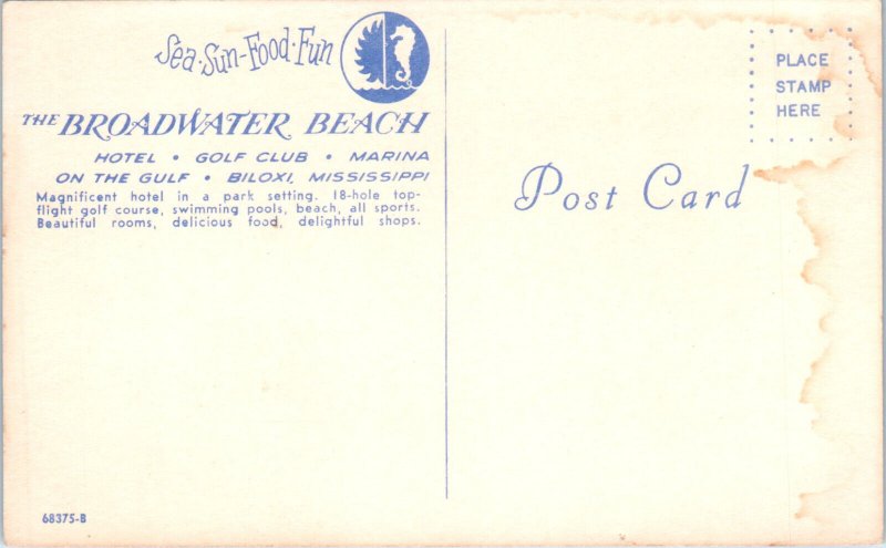 1950s Interior View Broadwater Beach Hotel Biloxi MS Postcard