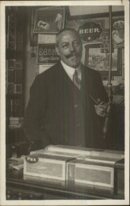 Labor Work Shop Keeper Tobacco Pipe Signs Beer Real Photo Postcard c1910