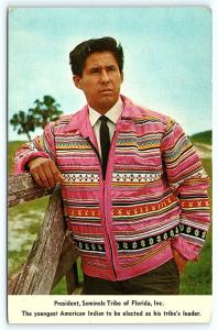 Postcard Joe Dan Osceola Youngest President of Seminole Tribe Indiana FL  B36