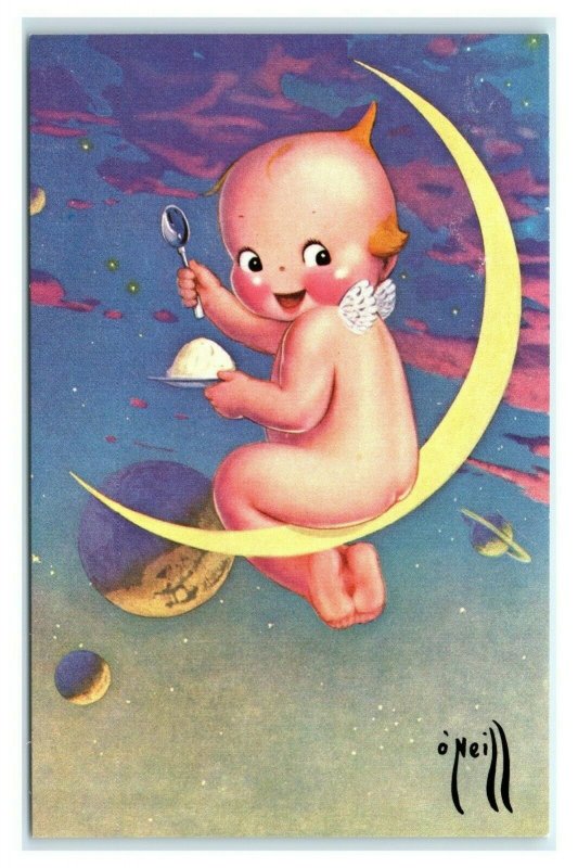 Postcard O'Neill Kewpie Modern Chrome Repro - Sitting on Half Moon H55