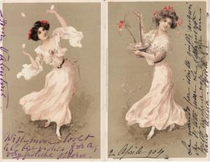 EASTER /  Beautiful Young Lady with Eggs  (2) 1904 postcards