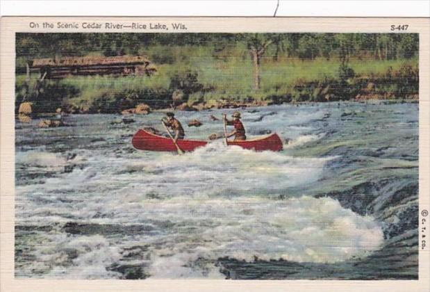 Wisconsin Rice Lake Canoeing On Scenic Cedar River 1944 Curteich