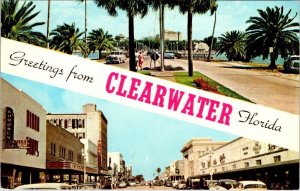 FL, Florida CLEARWATER Banner CLEVELAND STREET SCENE Korones~50's Cars Postcard