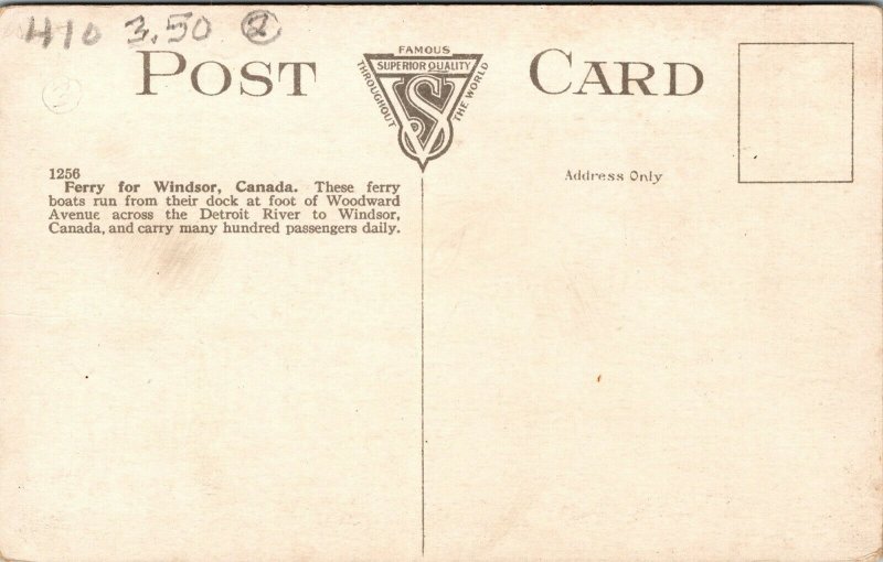 Vtg Detroit Michgan MI Ferry to Windsor Canada Woodward Avenue 1910s Postcard