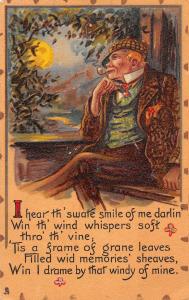 Man with pipe wearing hat shamrocks poetic verse by Tuck antique pc Z21465