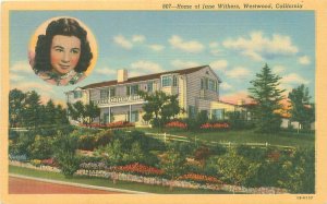 Home of Jane Withers, Westwood, California Linen Postcard Unused