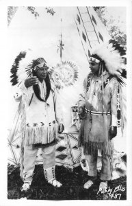 Native American Indian Chiefs in Traditional Dress w/ Teepee Real Photo Postcard