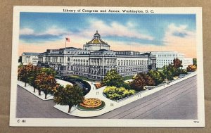 VINTAGE UNUSED LINEN POSTCARD - LIBRARY OF CONGRESS & ANNEX, WASHINGTON D.C.