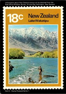 CONTINENTAL SIZE POSTCARD LAKE WAKATIPU NEW ZEALAND 18c STAMP