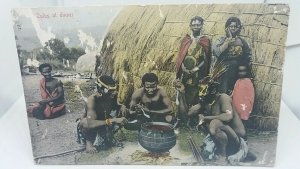 Vintage Antique Old Postcard Native Africa Zulus At Dinner Tribal Ethnic