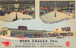 J59/ Battle Creek Michigan Postcard Linen Lassen Pontiac Cadillac Dealer 294 