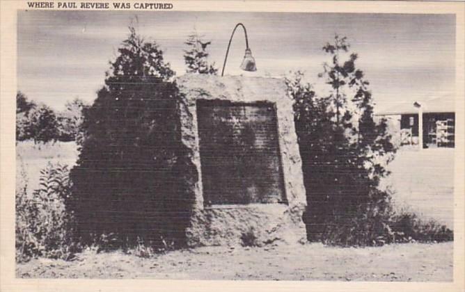 Massachusetts Lexington Boulder Marking Where Paul Revere Was Captured