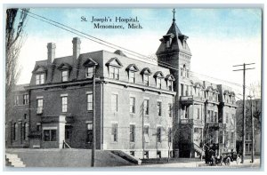 1913 St. Joseph's Hospital Building Car Menominee Michigan MI Antique Postcard