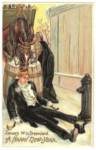 New Year~January 1st in Dreamland~Horse Licks Elegant Man's Head~Barrel~Emboss