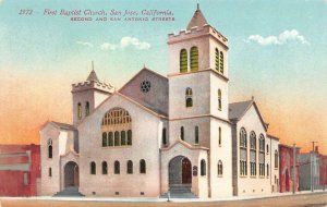 SAN JOSE, CA California   FIRST BAPTIST CHURCH & Street View  c1910's Postcard