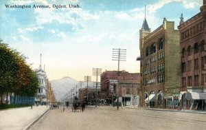 C. 1910 Washington Avenue Downtown Ogden Utah Signs Vintage Postcard P218