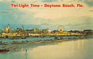 Daytona Beach Florida 1960s Postcard Twi-Light Time Ocean Neon Ferris Wheel