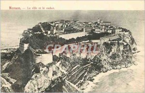 Old Postcard Monaco Town and rock.