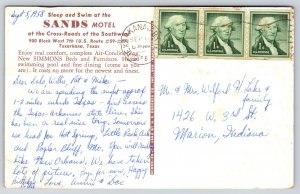 Roadside~Texarkana Texas~Sands Motel~Restaurant~Pool~Umbrella~Sign~1958 Postcard