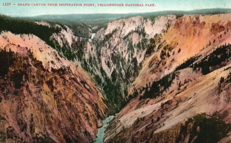 Vintage Postcard Grand Canyon From Inspiration Point Yellowstone National Park