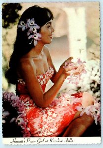 Hawaii's Poster Girl ROSE MARIE ALVARO Rainbow Falls, HI ~ c1960s 4x6 Postcard