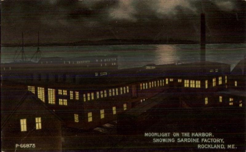 Rockland ME Sardine Factory by Night c1910 Postcard