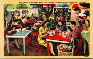 Vtg 1940s Dining Patio Original Farmers Market Hollywood California CA Postcard