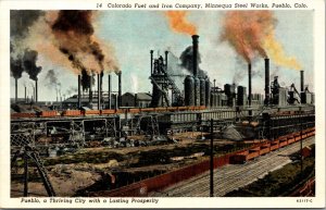 Linen Postcard Colorado Fuel and Iron Company Minnequa Steel Works Pueblo