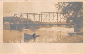 South New Berlin New York Bridge Man in Canoe Real Photo Postcard AA72820