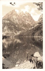 Wyoming~Three Teton Peaks & Jenny Lake~1940s Crandall Real Photo POSTCARD