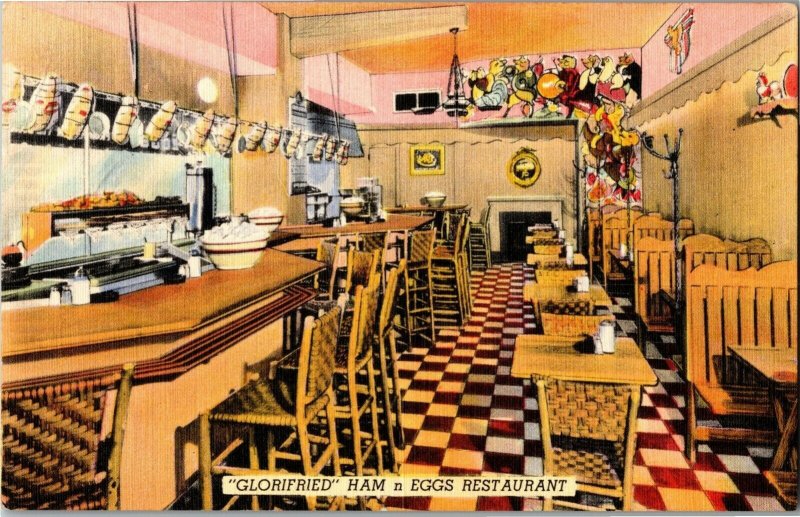 Glorifried Ham n Eggs Restaurant New York 51st & Broadway Vintage Postcard C57