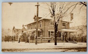 1913 Victorian House Scene Winter Snow Columbus Indiana IN RPPC Photo Postcard