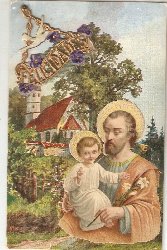 St. Joseph with the Child Lovely old vintage spanish relifious PC