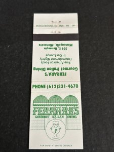 Vintage Matchbook Cover Ferrara's Italian Restaurant Minneapolis Minnesota MB184