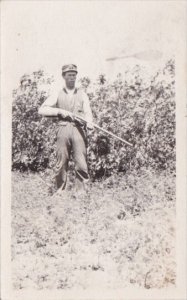 Hunting Man Holding Rifle Real Photo