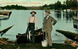 FIshermen Muskoka Lakes Lake Trout Vintage Postcard 
