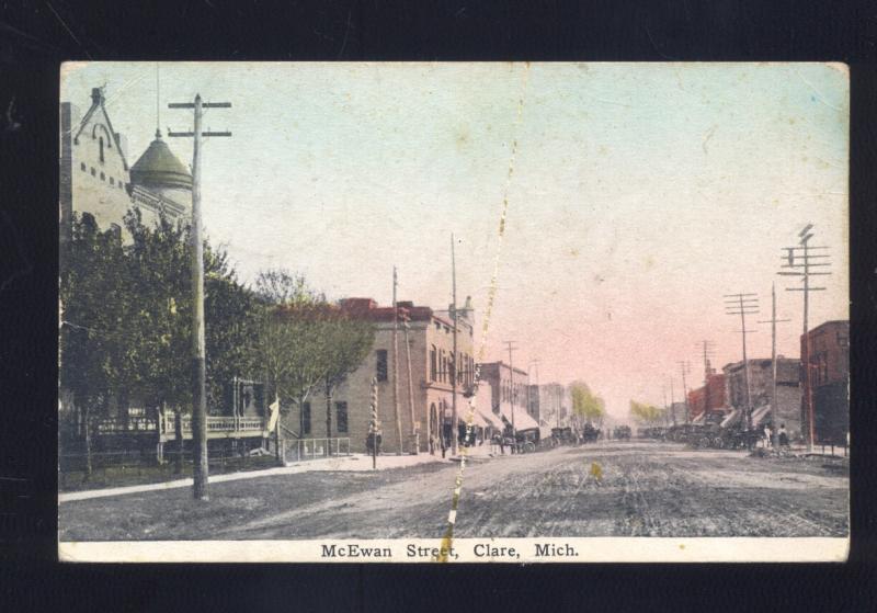 CLARE MICHIGAN DOWNTOWN MCEWAN STREET SCENE ANTIQUE VINTAGE POSTCARD