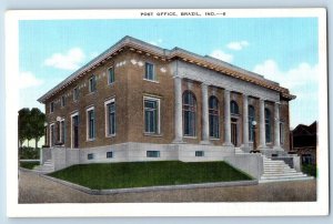 Brazil Indiana IN Postcard Post Office Building Exterior Scene c1940's Vintage