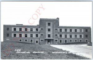 c1940s Winterset, IA RPPC Memorial Hospital Building Flag Street Real Photo A114