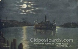 Moon Light Scene On James River Ferry Boats, Ship Unused 