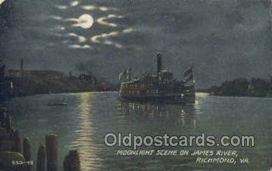 Moon Light Scene On James River Ferry Boats, Ship Unused 