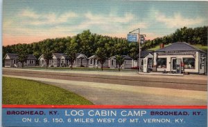 1940s Log Cabin Camp U.S. Route 150 Brodhead KY Linen Postcard