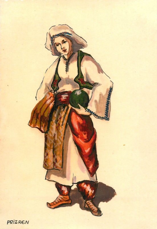 Lot of 15 hand-painted pictorial cards Eastern Europe folk costumes