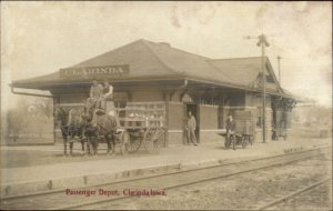 Clarinda IA Passenger RR Train Depot Station c1910 Real Photo Postcard