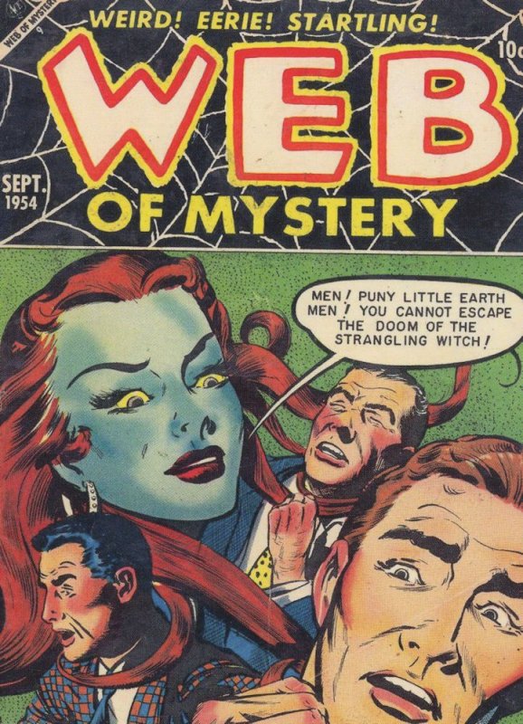 Web Of Mystery 1950s Comic Book Witch Strangling Hair Postcard