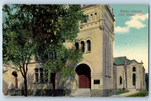 1912 Fort Wayne Indiana IN Vintage Postcard Baptist Church Building Trees Posted