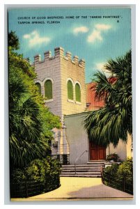Vintage 1940's Postcard Church of Good Shepherd Inness Paintings Tarpon Springs