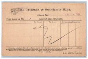 1917 The Citizens & Southern Bank Macon Georgia GA Savannah GA Postal Card