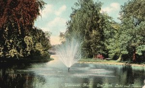 Vintage Postcard 1910 Elm Park Lake and Fountain Worcester Massachusetts MA